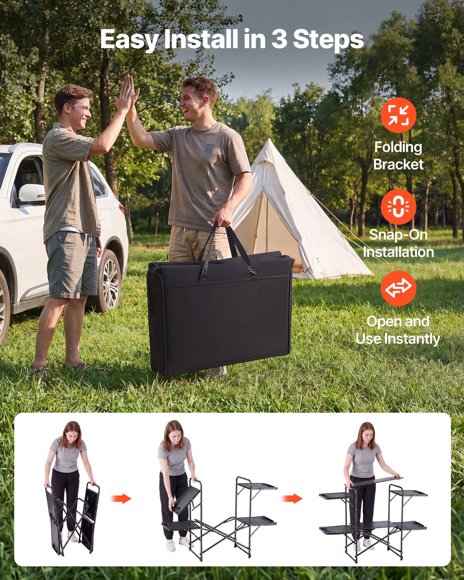 Easy Install in 3 Steps

1. Folding Bracket
2. Snap-On Installation
3. Open and Use Instantly