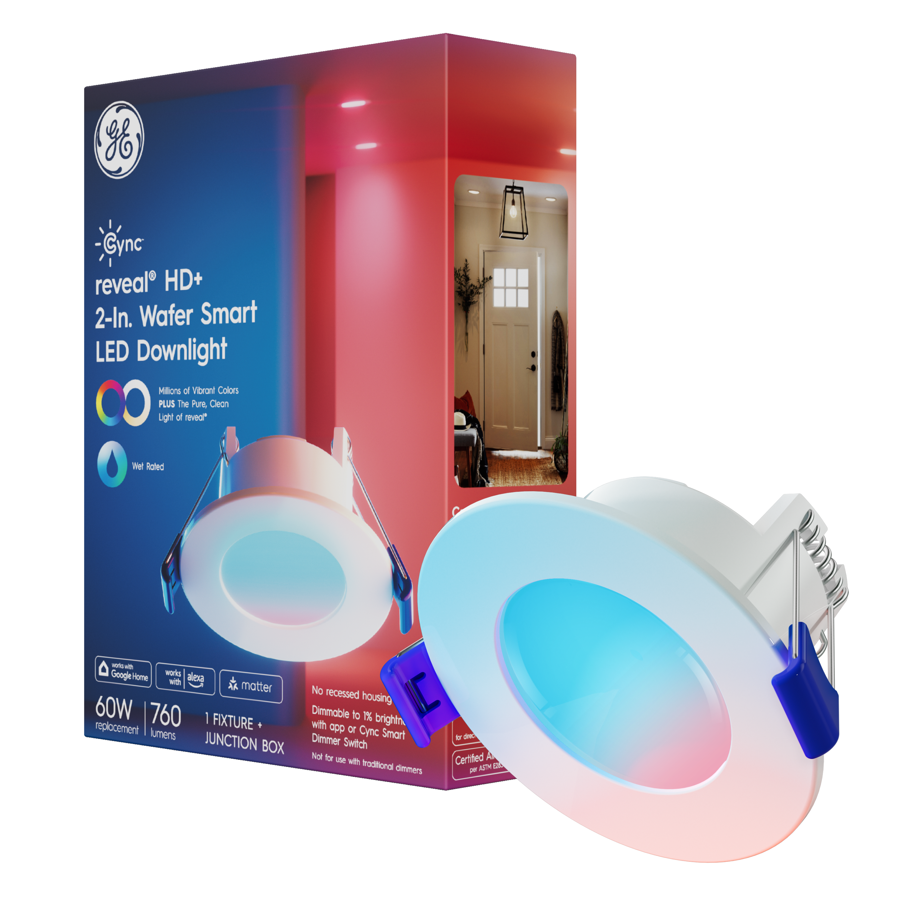 Cync - Reveal Smart LED Wafer Downlights, Color Changing, 2in, 1pk - Full Color - Front_Zoom