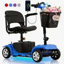 Hover Heart - Heavy Duty 4 Wheel Mobility Scooter for Adults & Seniors - Portable Electric Travel Scooter with Seat, LED Light, Basket - Blue