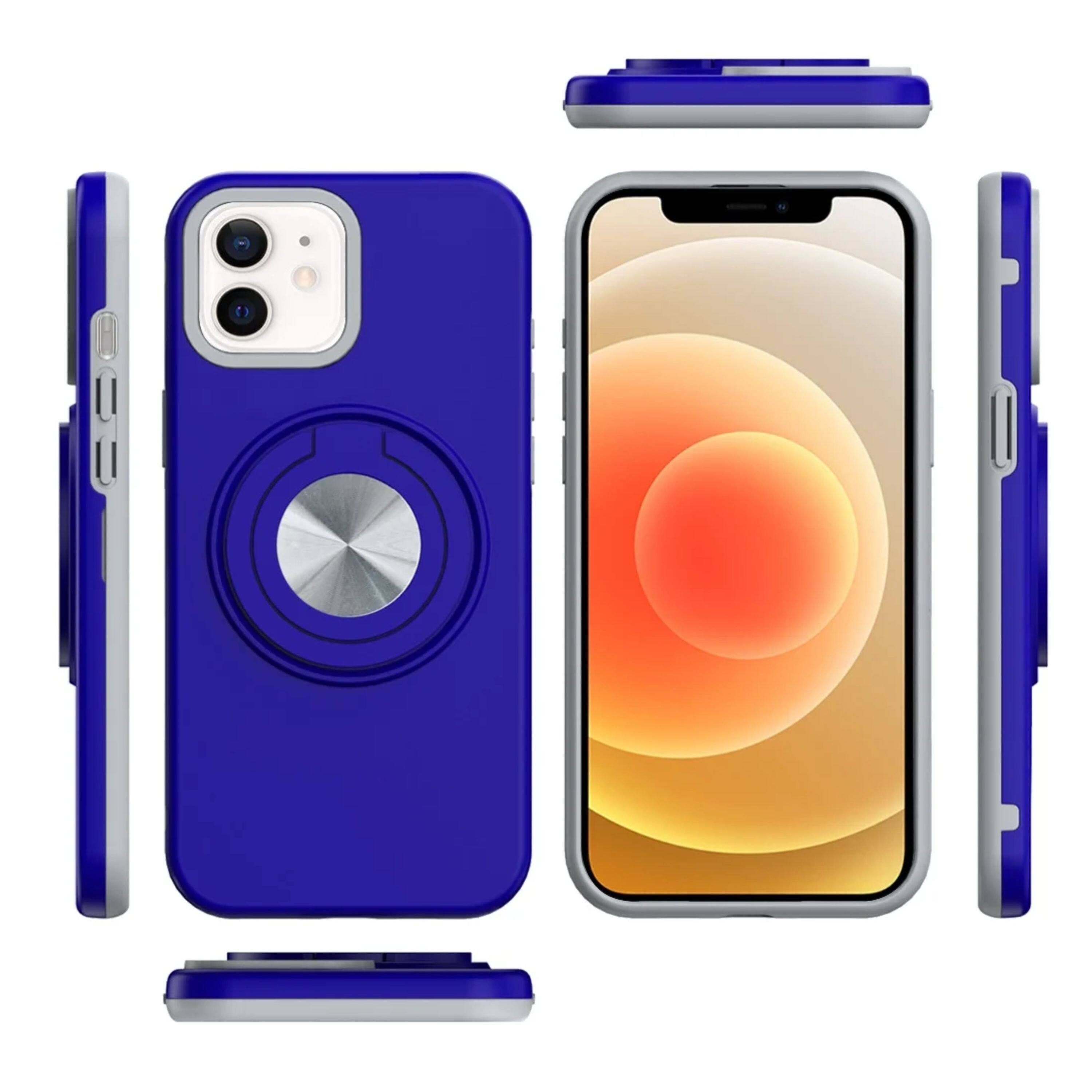 Angle. Kitcheniva - Solid Rugged Shockproof Phone Case With 360 Stand Tempered Glass For iPhone 12/12 Pro Blue - Blue.