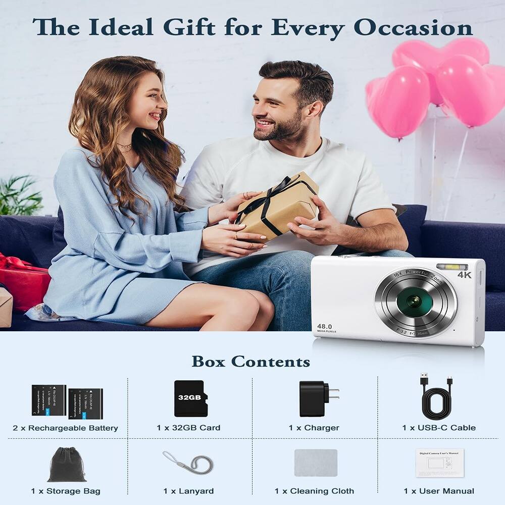 The Ideal Gift for Every Occasion

Box Contents
- 2 x Rechargeable Battery
- 1 x 32GB Card
- 1 x Charger
- 1 x USB-C Cable
- 1 x Storage Bag
- 1 x Lanyard
- 1 x Cleaning Cloth
- 1 x User Manual