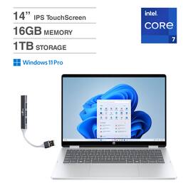 HP - OmniBook 5 Flip 2-in-1 Laptop 14.0 WUXGA (Intel Core 7 150U, 16GB LPDDR5, 1TB PCIe SSD, Win 11 Pro) w/USB Hub - Glacier Silver