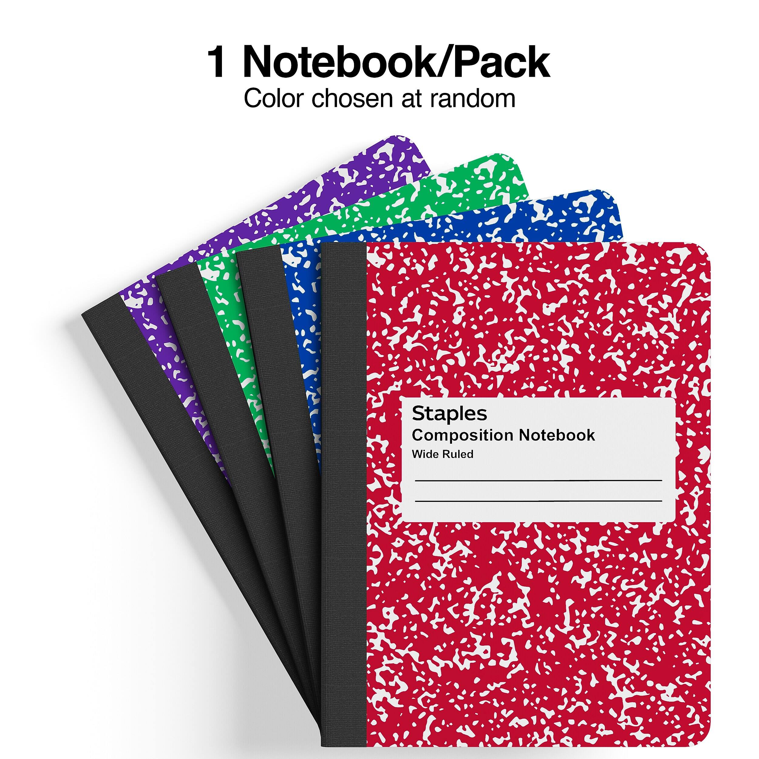 1 Notebook/Pack  
Color chosen at random  

Staples Composition Notebook  
Wide Ruled