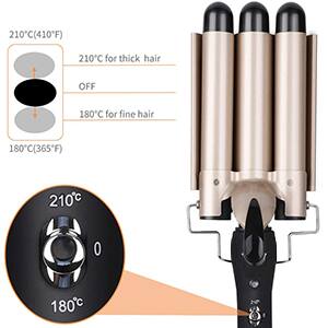 210°C (410°F) for thick hair  
180°C (365°F) for fine hair