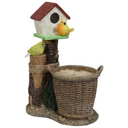 Sunnydaze - Polyresin Bird House Planter Statue with Solar Lighted Birds - Brown