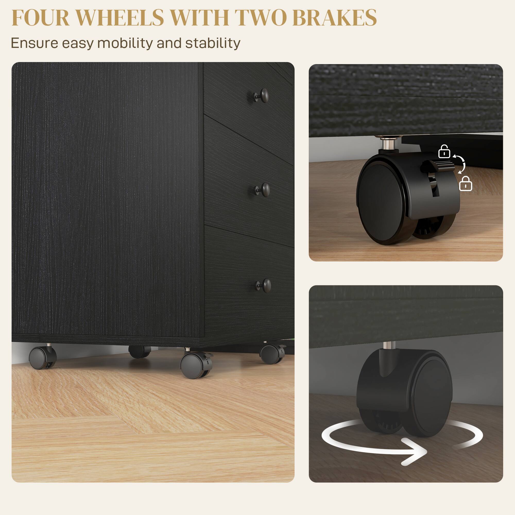 FOUR WHEELS WITH TWO BRAKES  
Ensure easy mobility and stability