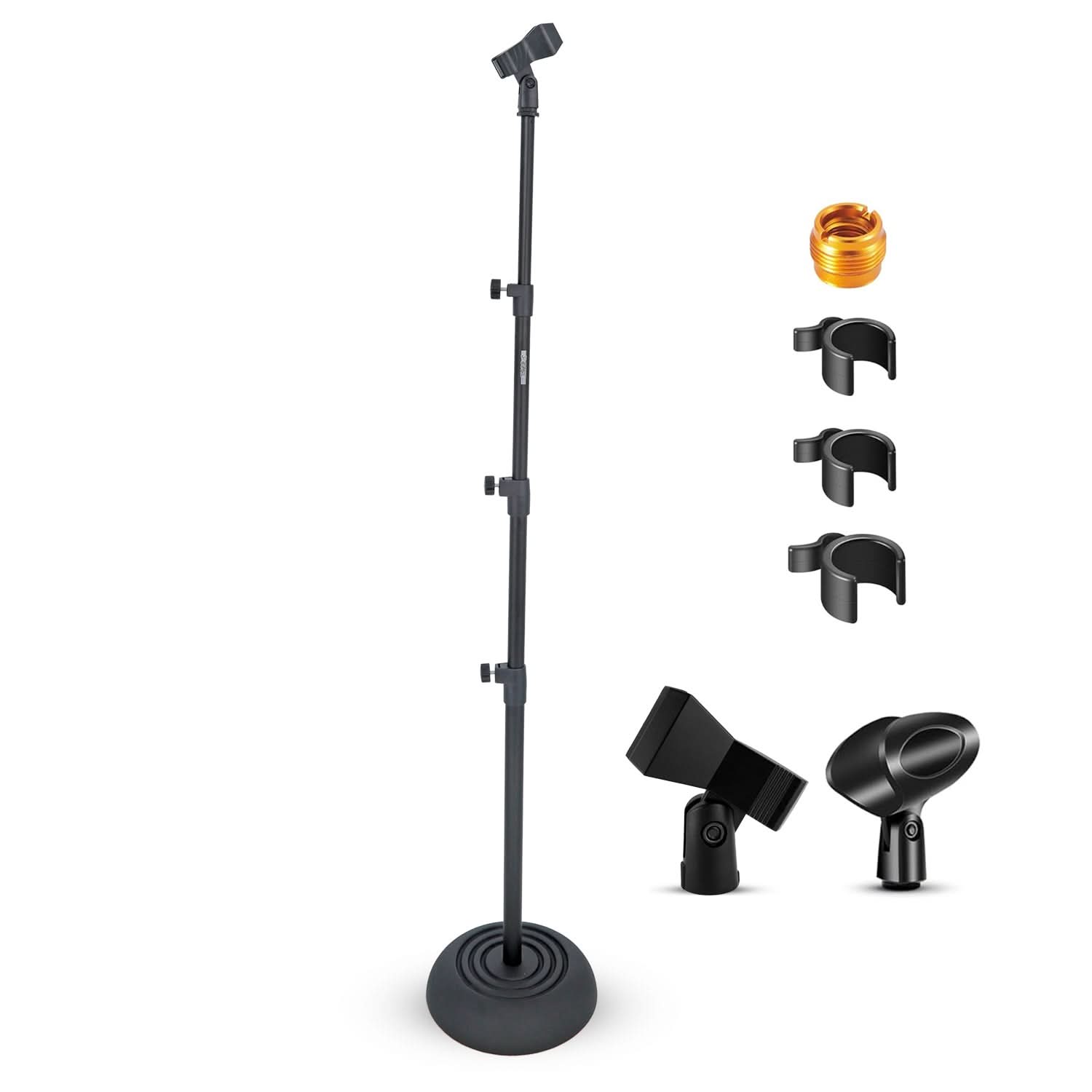 Front. 5 CORE - Mic Stand Floor Adjustable 24 to 67" Round Base Universal Metal Microphone Stands-MS RBP 3T - Black.