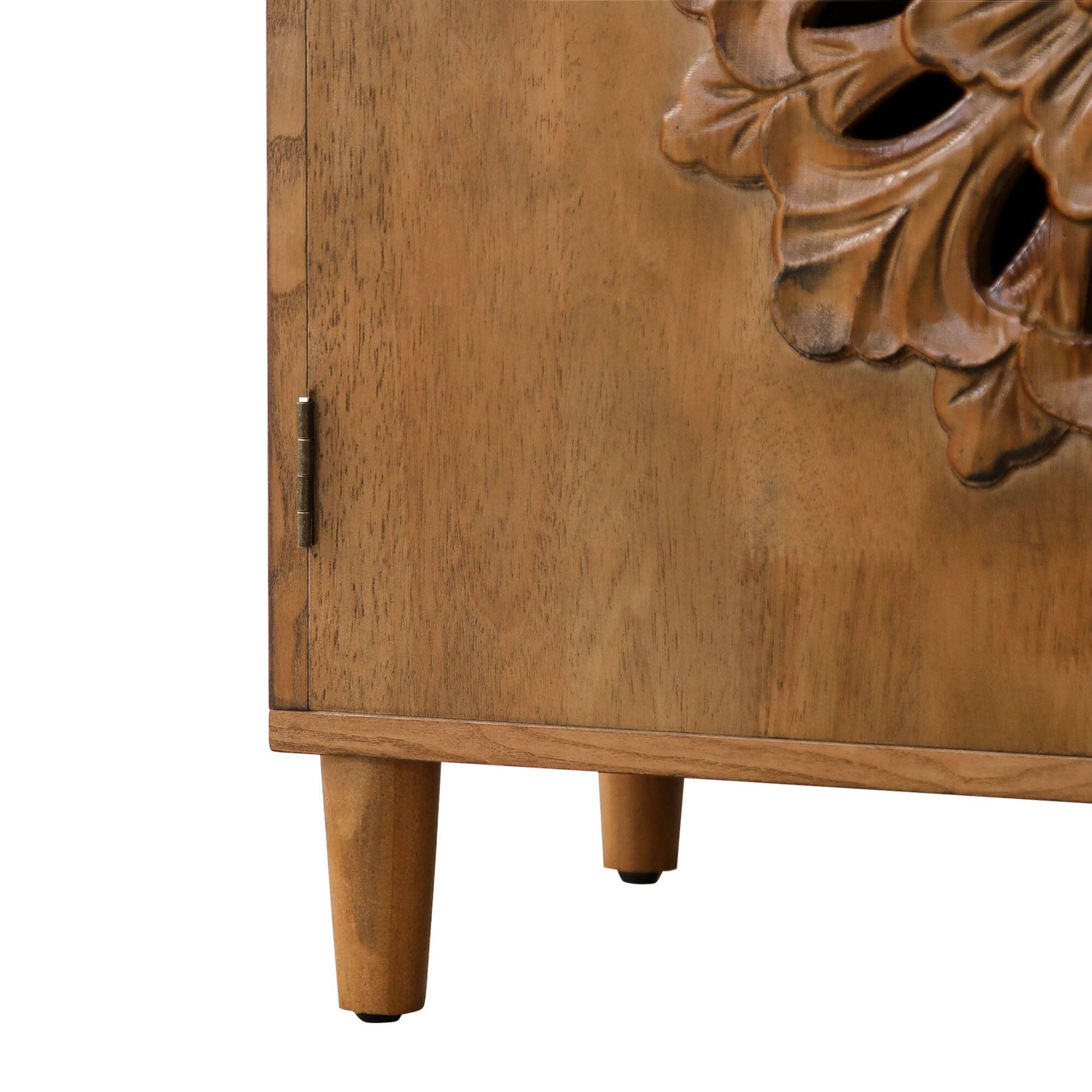 Alt View 7. GOODSILO - Hand-Carved Wooden Storage Cabinet with Floral Design - Solid Sideboard for Living Room Entryway Bedroom - Dark Brown.