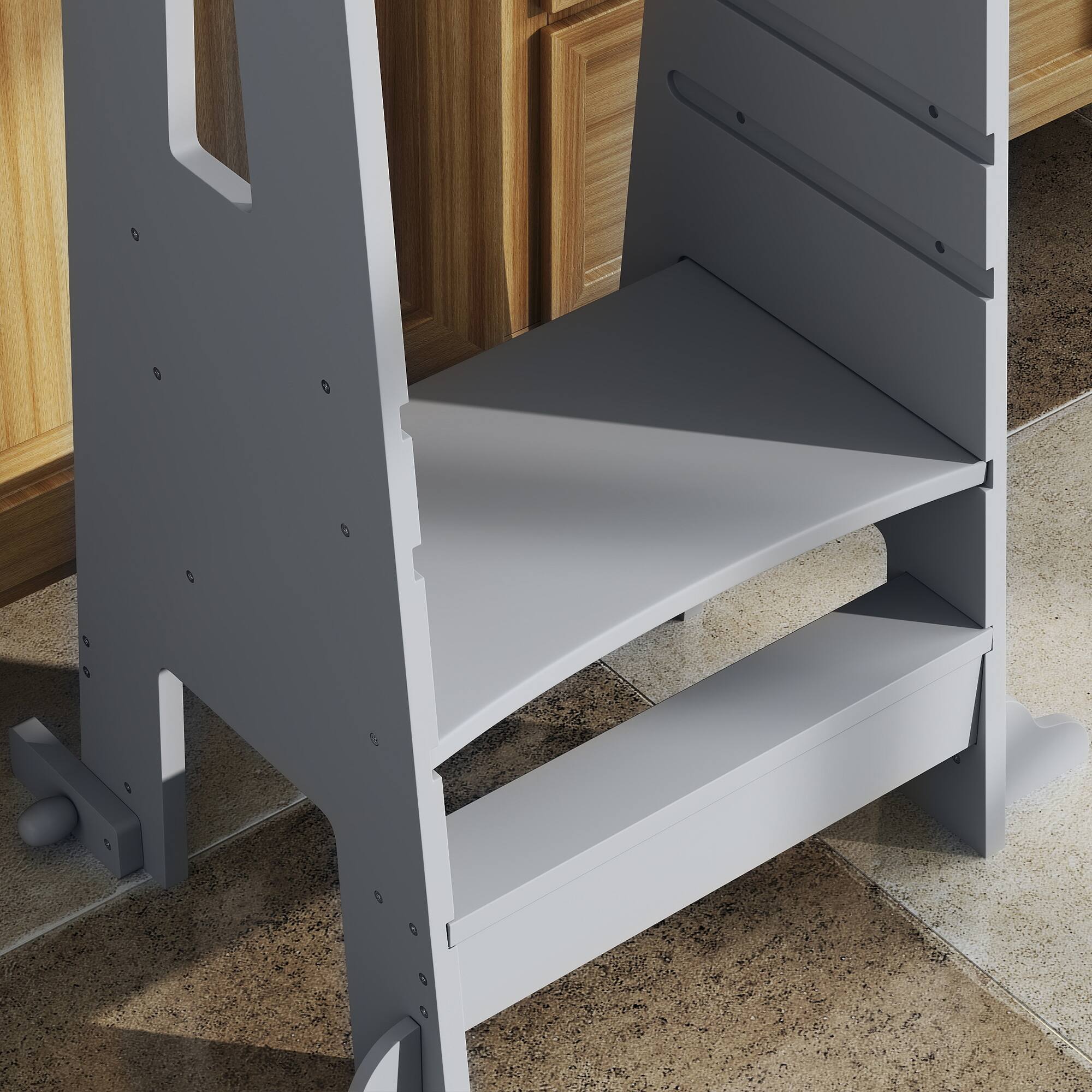 Alt View 5. Qaba - Toddler Tower, Safety Rail, Adjustable Height Kitchen Stool Helper, Handlbar, Step Stool, 3-6 Years, Bathroom, Sink - Gray.