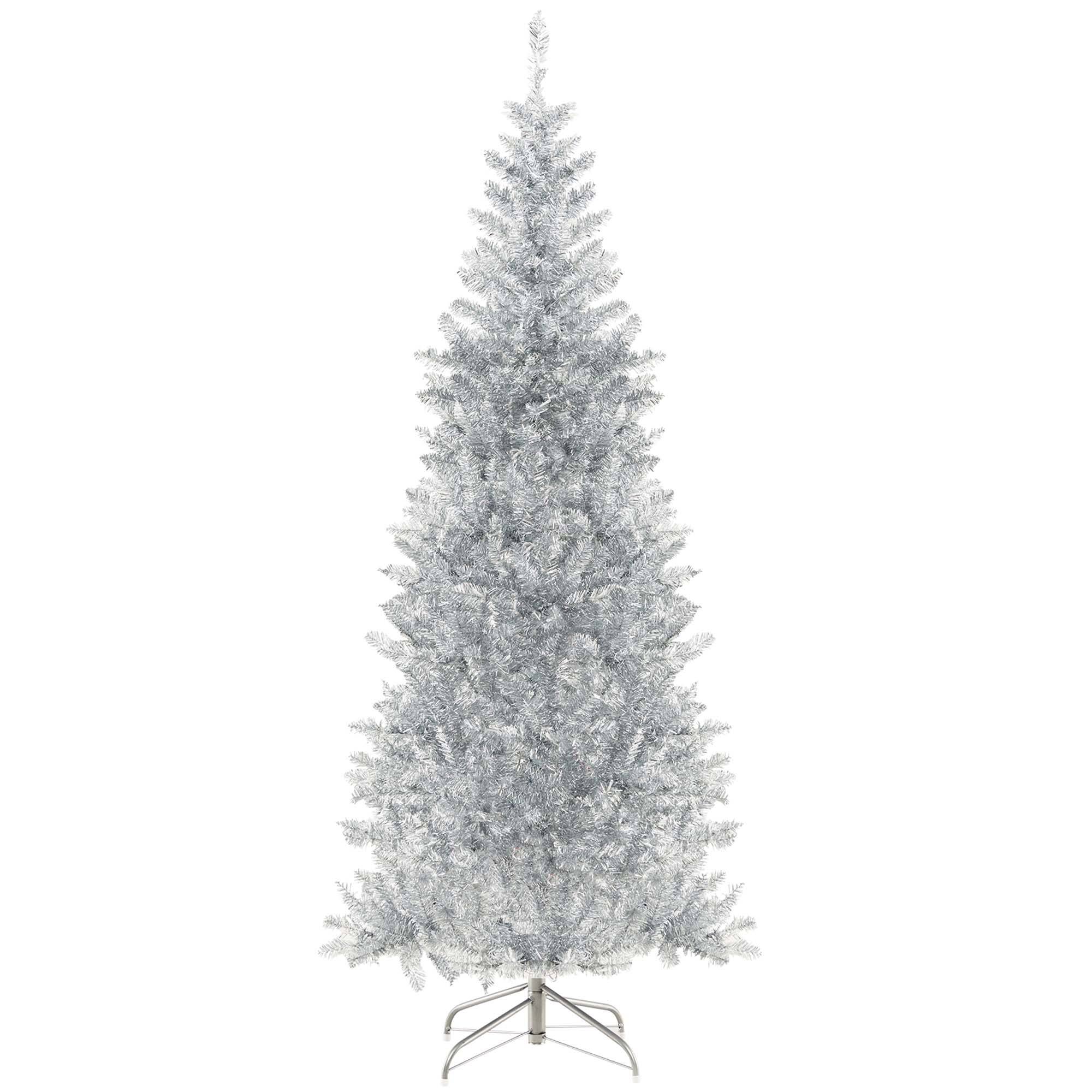 Alt View 19. Costway - 6FT Pre-lit Artificial Tinsel Xmas Tree with 790 Branch Tips 300 LED Lights - Silver.