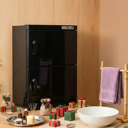 Front. Circus Cirle - 46L Hot Towel Warmer Cabinet - Black.