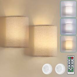 Oumilen - 2 Pack Battery Operated Fabric Wall Sconce – Wireless Remote Control LED Wall Lamp