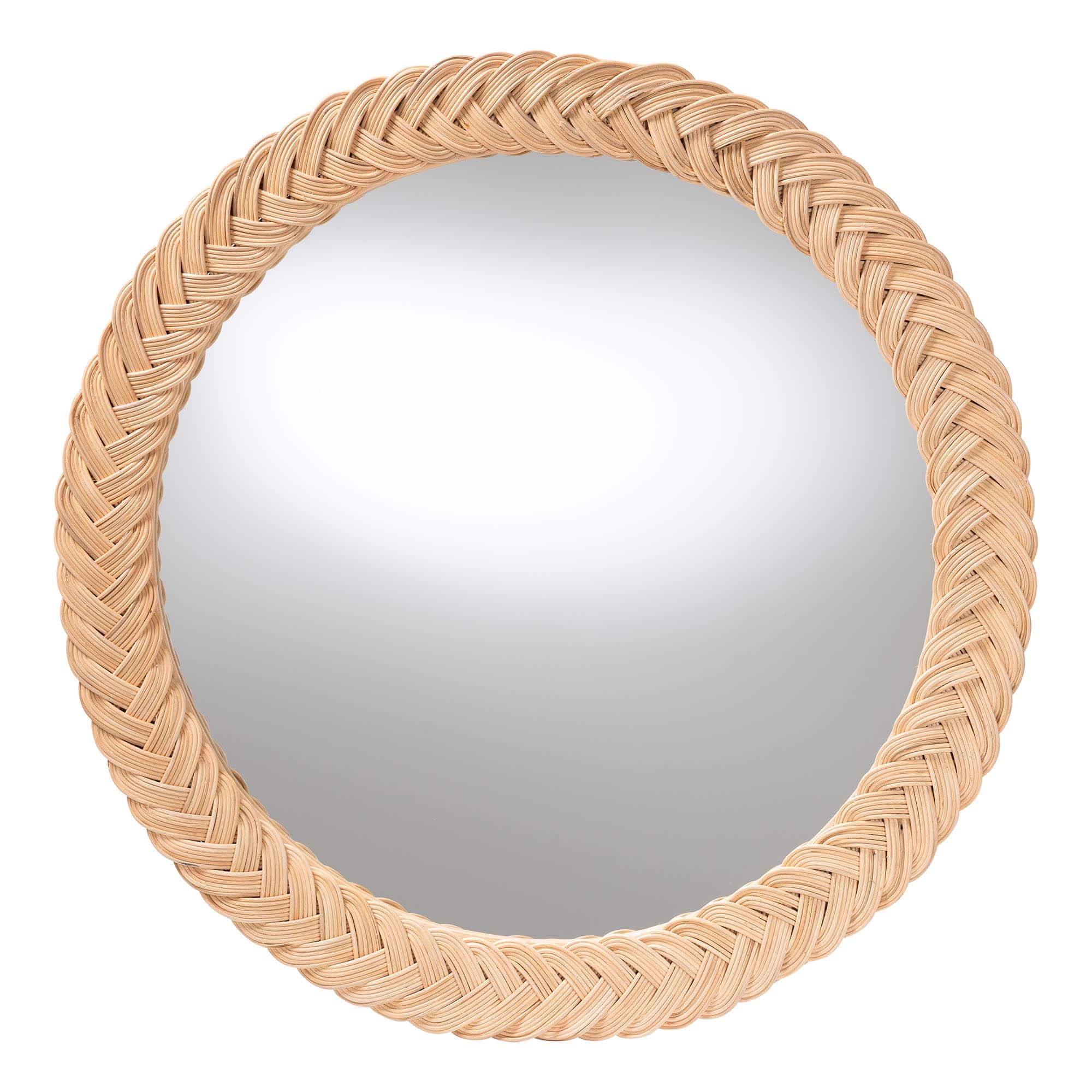 bali & pari - Nara Natural Rattan Wall Mirror – Handwoven Braided Wicker Frame, Coastal Boho Wall Decor, Round - Light Honey