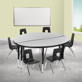 Emma + Oliver - 47.5" Circle Wave Collaborative Laminate Activity Table Set with 14" Student Stack Chairs - Gray