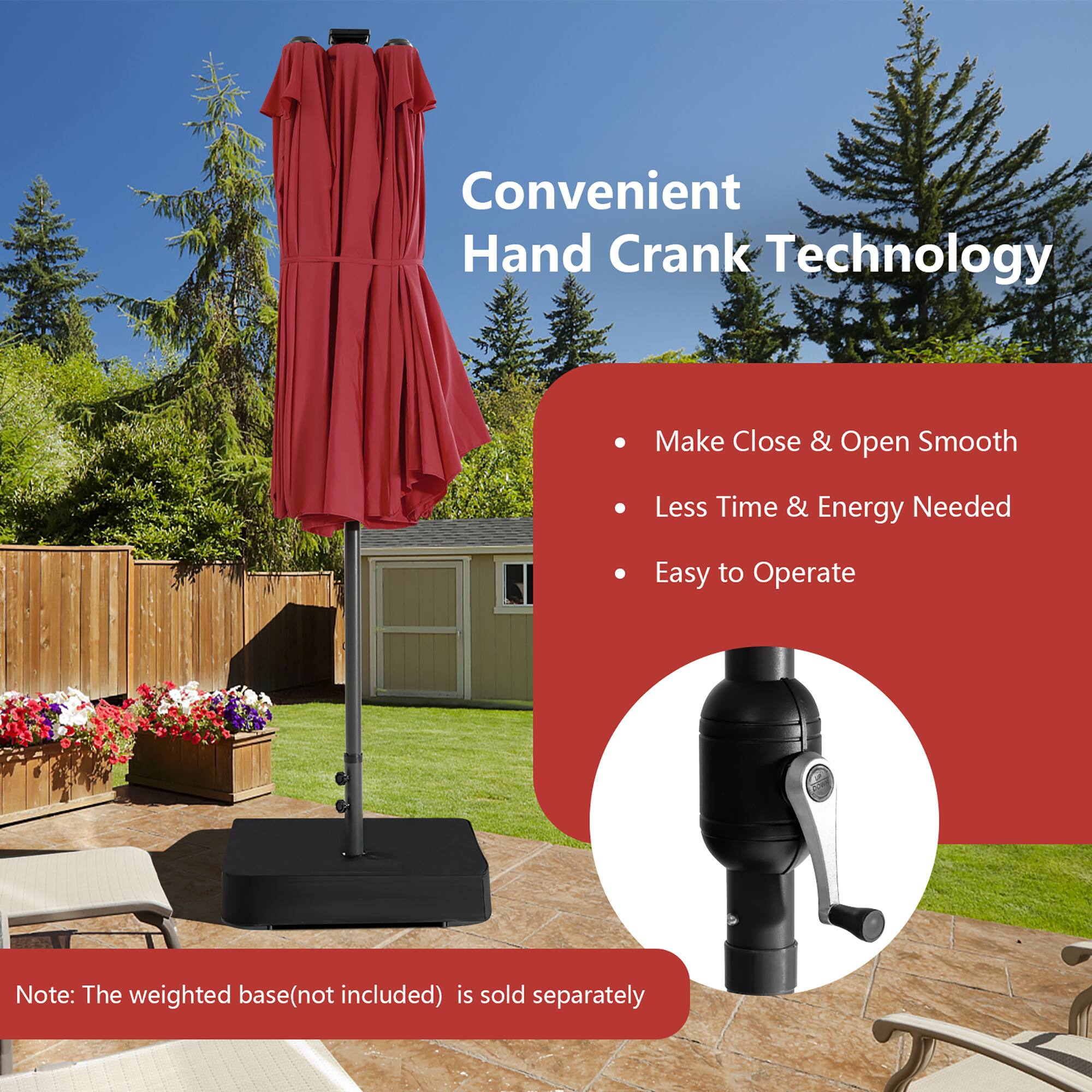 Convenient Hand Crank Technology: Make Close & Open Smooth, Less Time & Energy Needed, Easy to Operate. Note: The weighted base (not included) is sold separately.