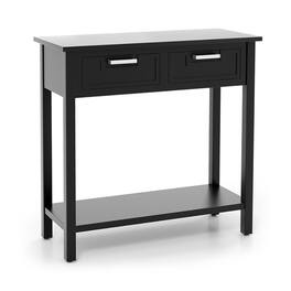 Resenkos - Narrow Console Table with Drawers and Open Storage Shelf- Narrow Console Table, Entryway Hall Table with Shelves - Black
