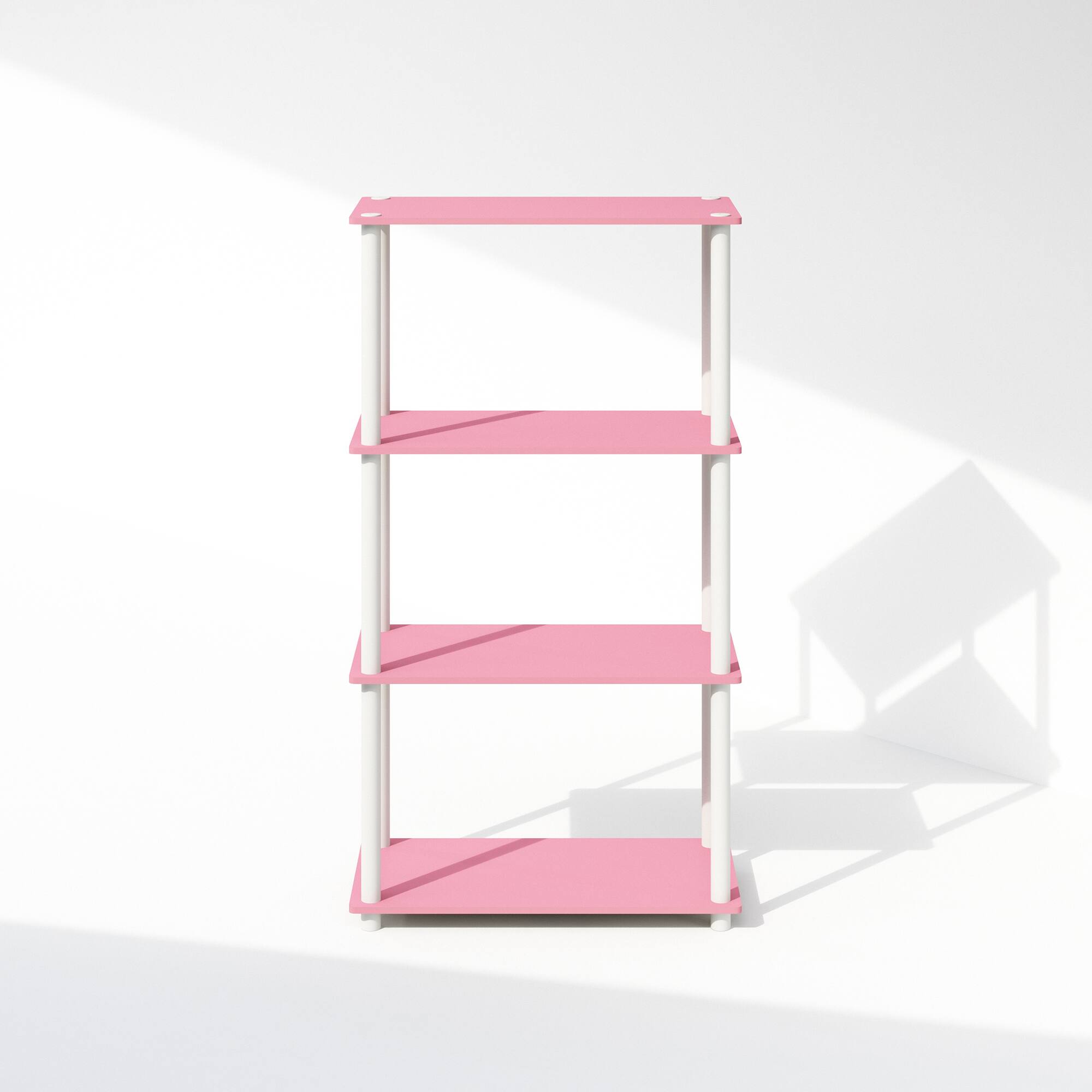 Alt View 1. Furinno - Turn-N-Tube 4-Tier Multipurpose Shelf Display Rack, Shelving Unit, Bookcase - Pink/White.