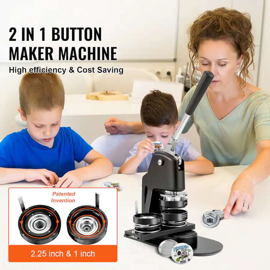 VEVOR Button Maker Machine, Multiple Sizes 1+2.25 Inch Badge Punch ...