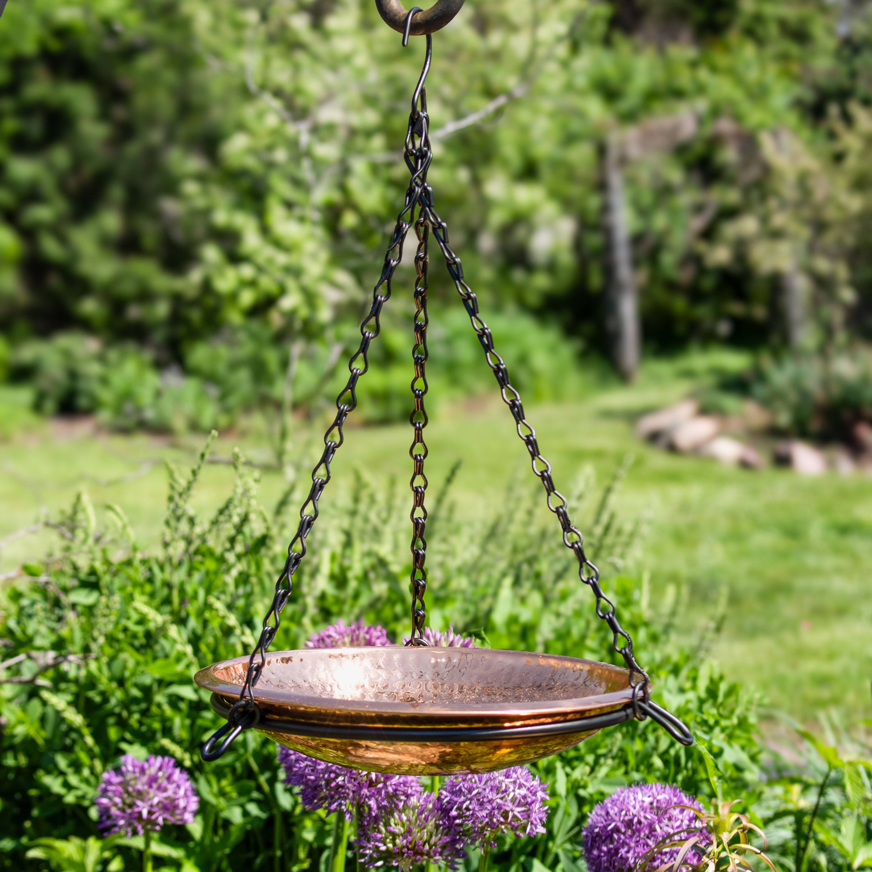 Alt View 1. Sunnydaze - Hand-Hammered Hanging Bird Bath or Bird Feeder with Chain - Copper.
