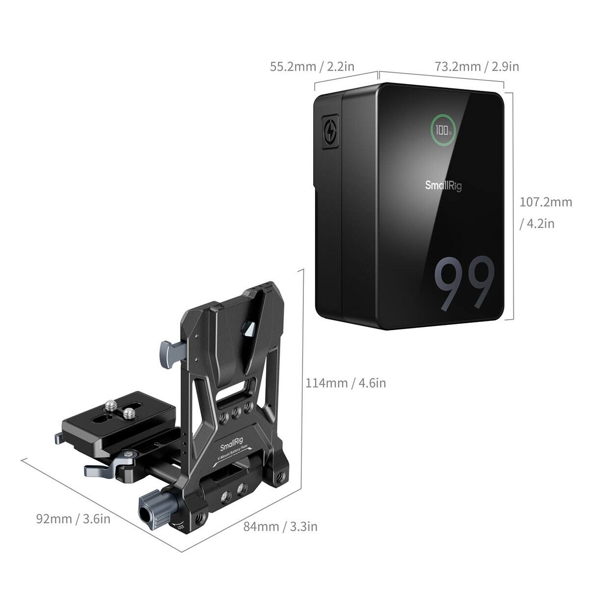 55.2mm/2.2in  
73.2mm/2.9in  
100  
SmallRig  
107.2mm/4.2in  
114mm/4.6in  
SmallRig  
92mm/3.6in  
84mm/3.3in