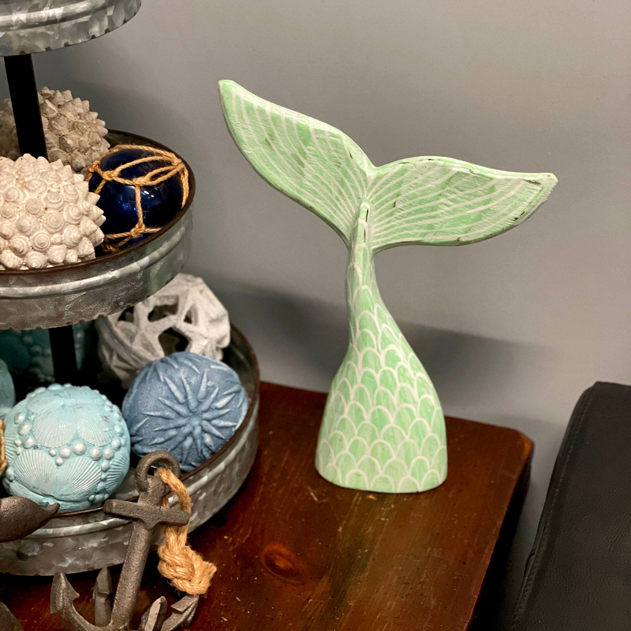 Alt View 5. Things2Die4 - Turquoise Wood Mermaid Tail Sculpture 13.75" Coastal Table Decor Ocean Art - Turquoise.