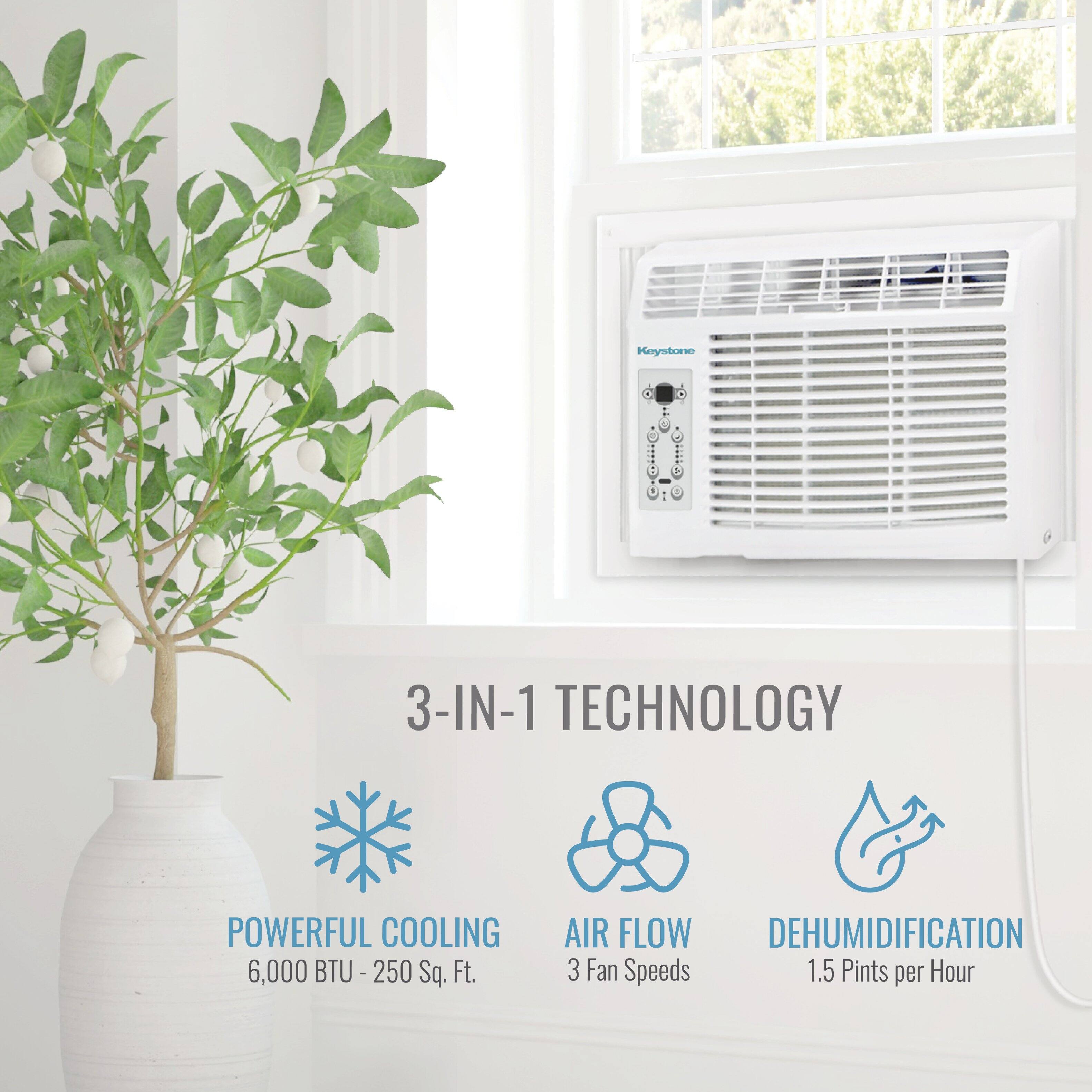 Koystone - 3-IN-1 TECHNOLOGY POWERFUL COOLING 6,000 BTU - 250 Sq. Ft. AIR FLOW DEHUMIDIFICATION 3 Fan Speeds 1.5 Pints per Hour