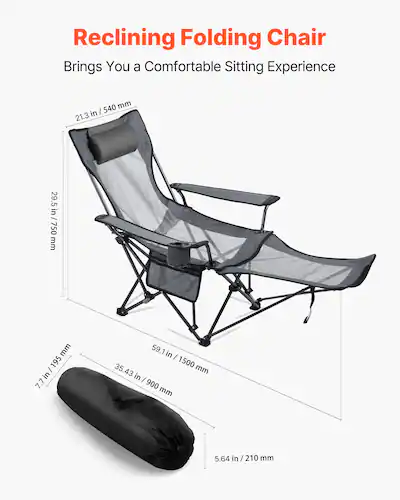 Chaise Hamac de Camping Pliante Bascule Inclinable Charge 136 kg Noir Gris | FR Chaise Hamac de Camping Pliante Bascule Inclinable Charge 136 kg Noir Gris | FR