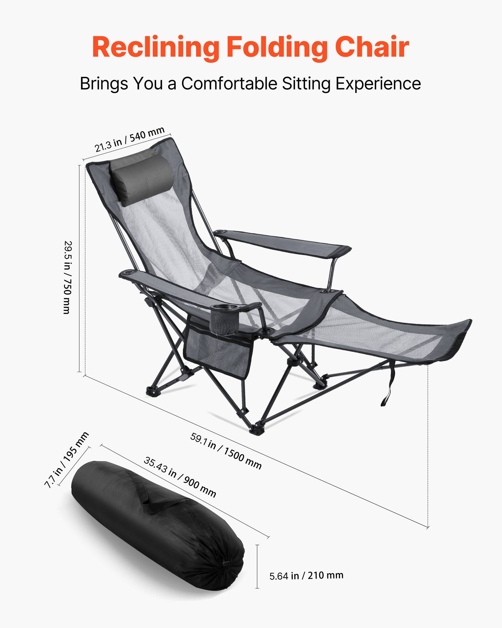 Reclining Folding Chair  
Brings You a Comfortable Sitting Experience  

- Height: 29.5 in / 750 mm  
- Width: 59.1 in / 1500 mm  
- Depth: 35.43 in / 900 mm  
- Seat Height: 5.64 in / 210 mm  
- Armrest Height: 21.3 in / 540 mm  
- Pillow Size: 7.7 in / 195 mm