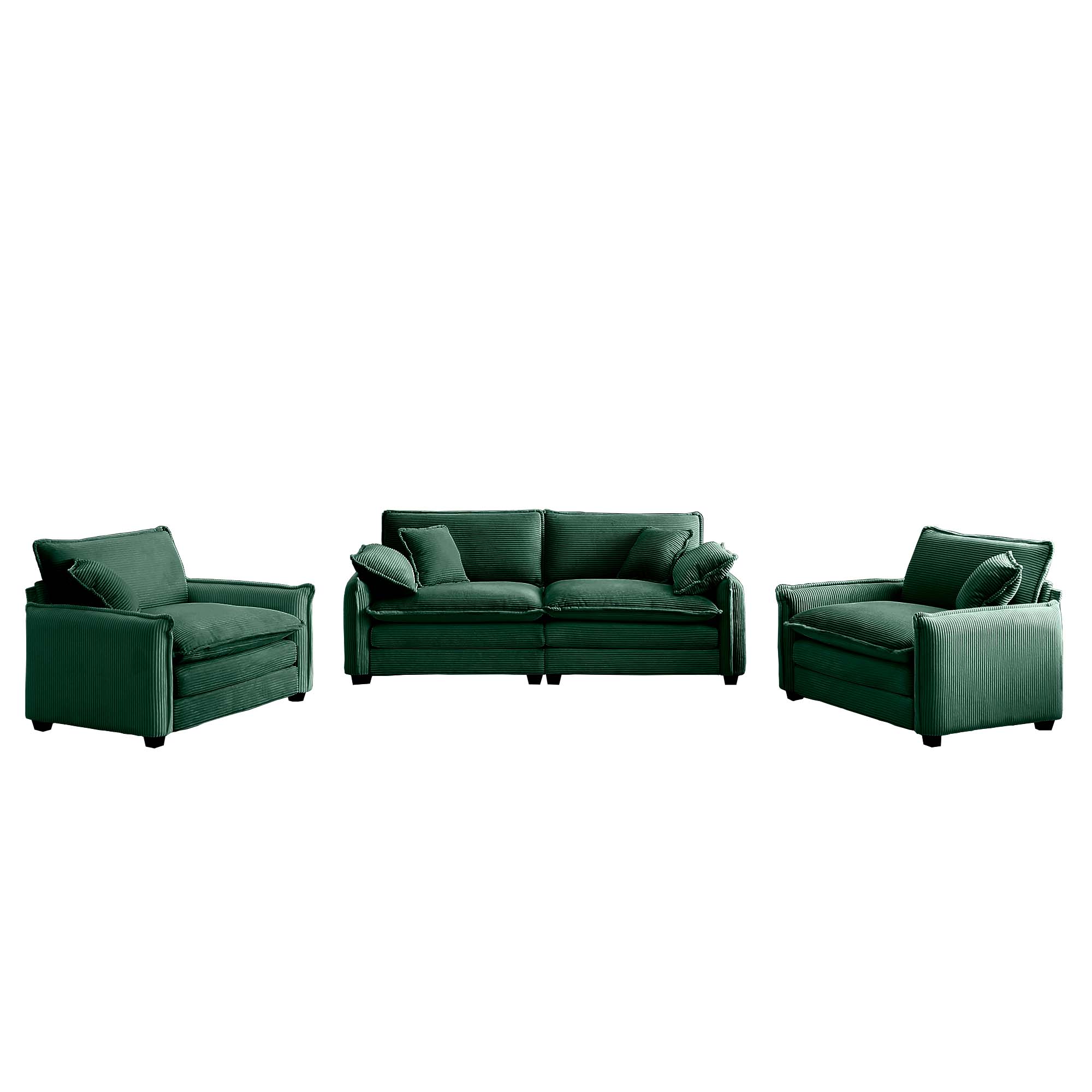 Back. LOVMOR - Single Seat Corduroy Sofa Set Easy Assembly Memory Foam For Living Room Bedroom Home Theater Soft Textured Den - Green.