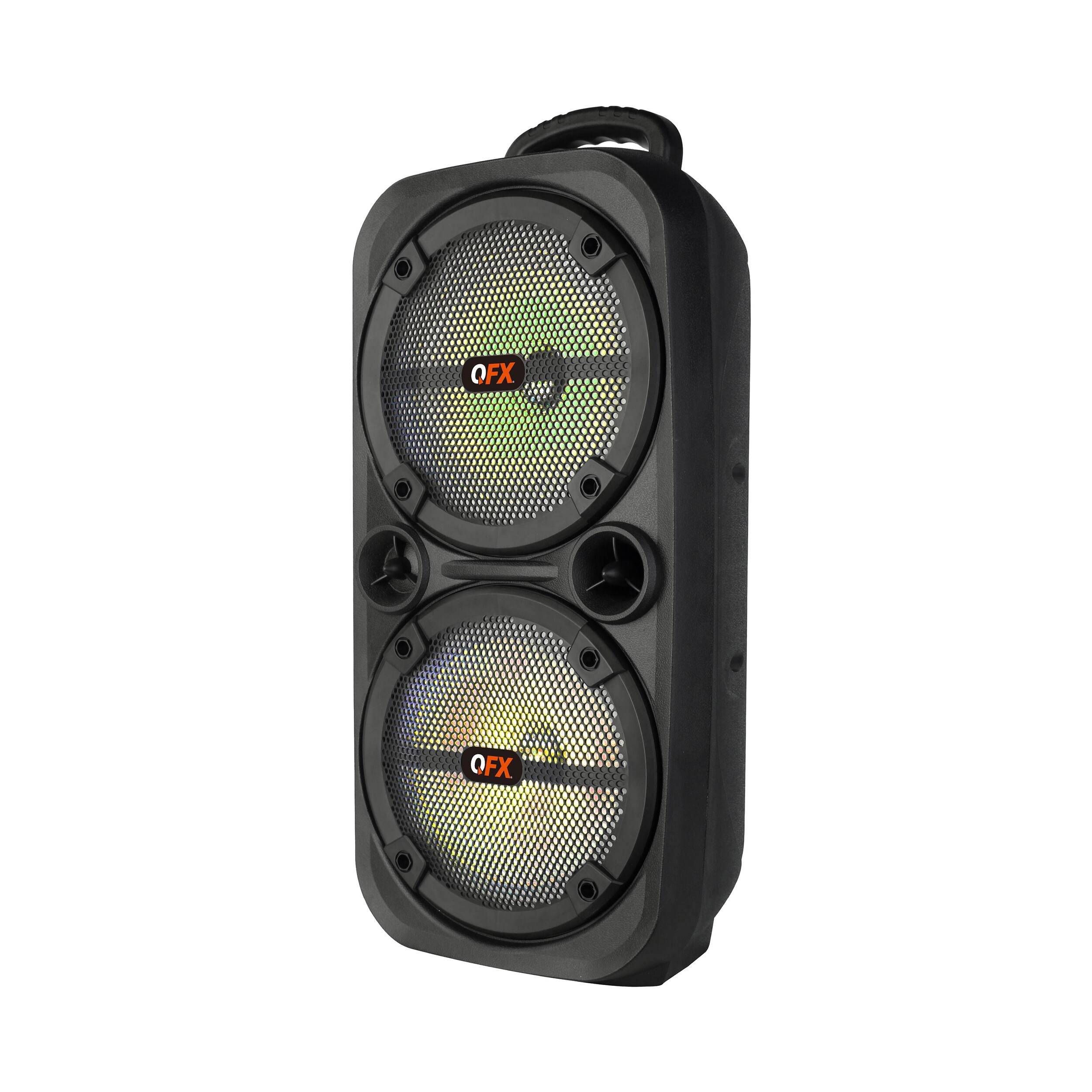 Angle. QFX - 2 x 8" BT Recharge Speaker with Microphone & Stand - Black.