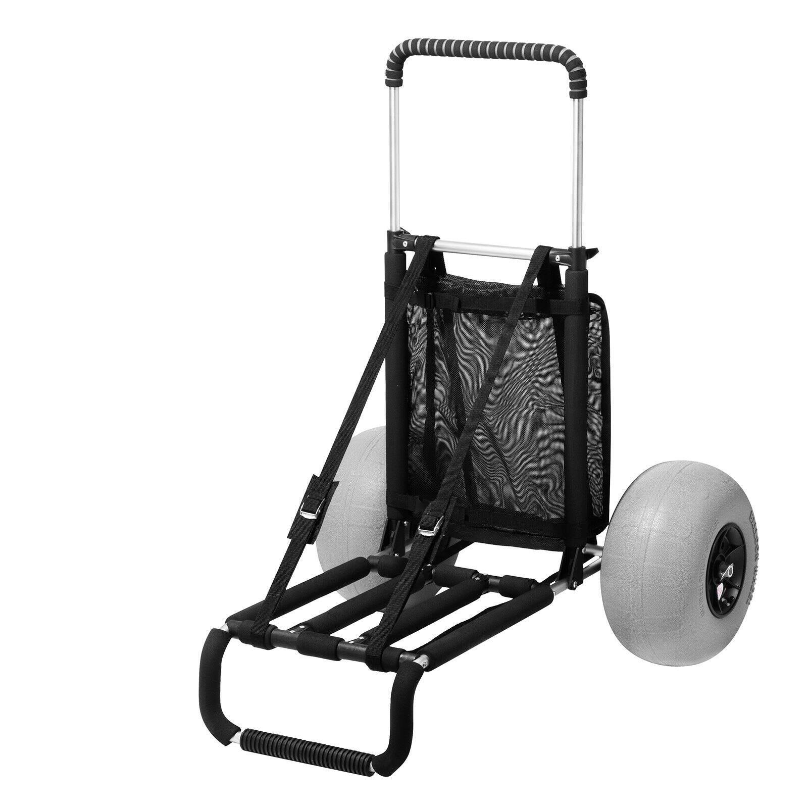 Angle. LOVMOR - Beach Dolly for Sand with 12 in. Balloon Wheels, Folding Cart, 165-Lb Capacity, Adjustable Handle - Natural.