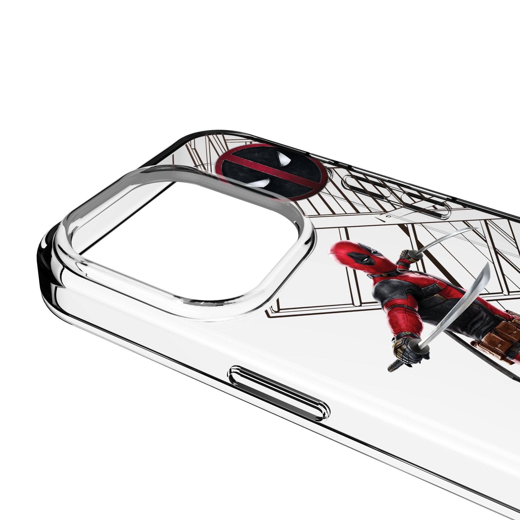 Left. Keyscaper - Marvel MechLine Clear Phone Case - Apple iPhone 13 Mini - Deadpool.