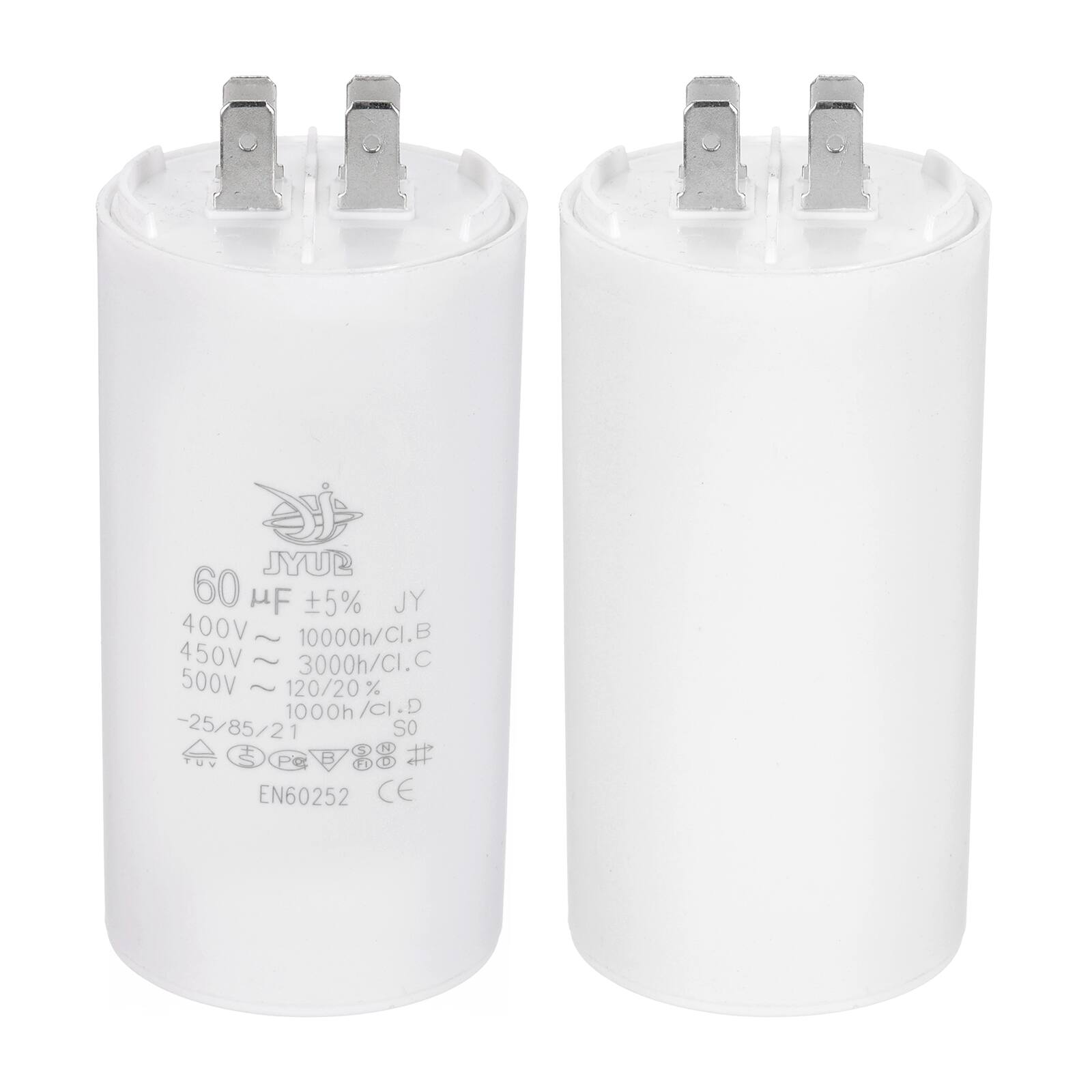 JYUP  
60 µF ±5%  
JY  
400V ~ 10000h/CI.B  
450V ~ 3000h/CI.C  
500V ~ 120/20% 1000h/CI.D  
-25/85/21  
So  
3 #  
EN60252 CE