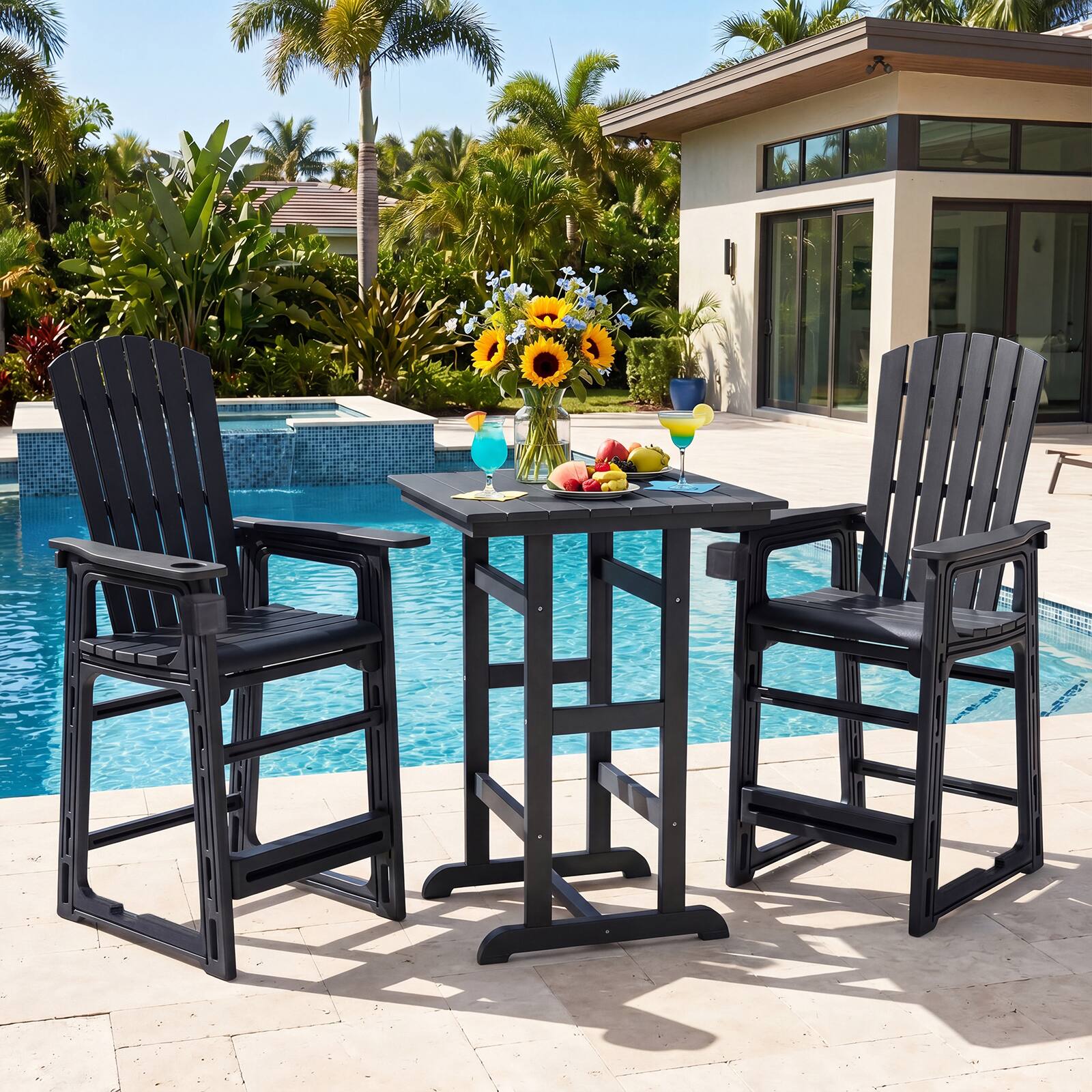 Alt View 1. Costway - Costway 2 PCS All-Weather HDPE Tall Adirondack Chair with Backrest, Armrests, Cup Holder - Black.