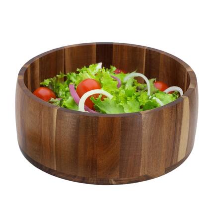 Front. MegaChef - MegaChef 9.75 Inch Large Acacia Wood Salad Bowl - Brown.