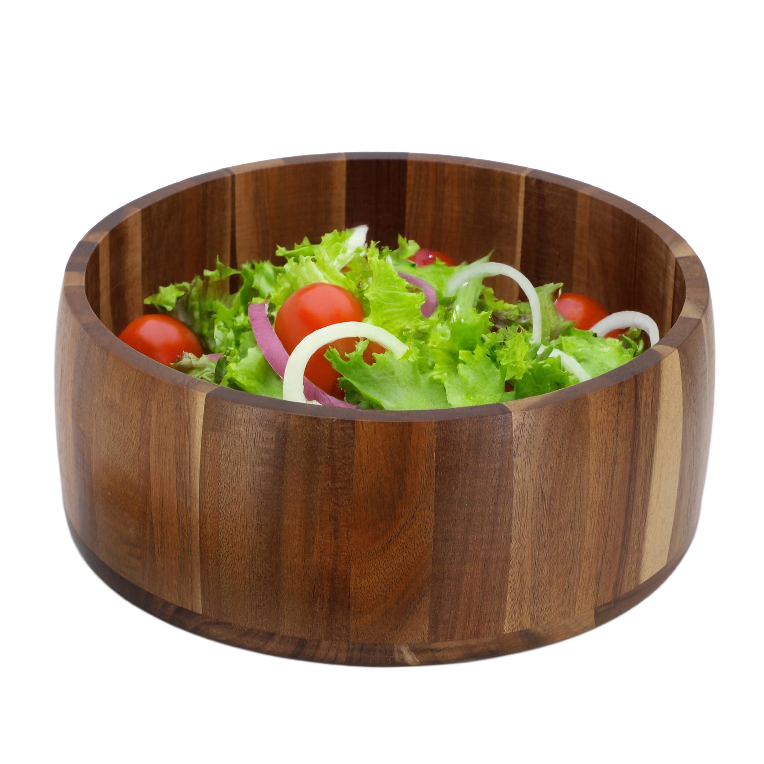 Front. MegaChef - MegaChef 9.75 Inch Large Acacia Wood Salad Bowl - Brown.