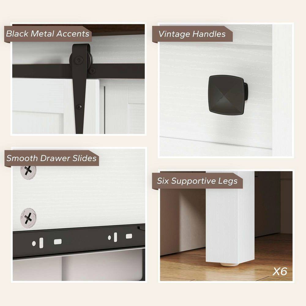 - Black Metal Accents
- Vintage Handles
- Smooth Drawer Slides
- Six Supportive Legs (X6)