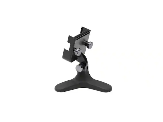 Front. WeatherTech - DeskFone Two View | Rotatable & Adjustable Universal Desktop Cell Phone Holder – Black Body – Graphite Metal Knobs - Black/Graphite Metal.