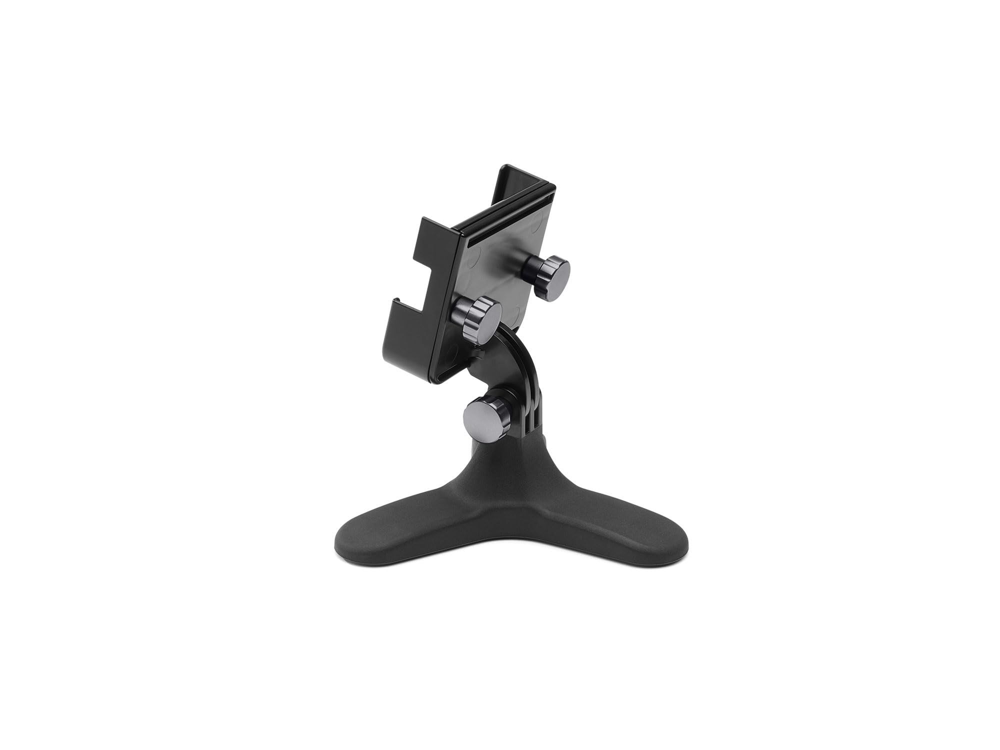 Front. WeatherTech - DeskFone Two View | Rotatable & Adjustable Universal Desktop Cell Phone Holder – Black Body – Graphite Metal Knobs - Black/Graphite Metal.