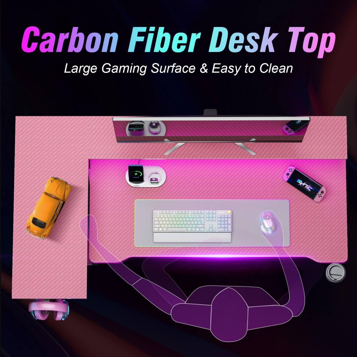Carbon Fiber Desk Top  
Large Gaming Surface & Easy to Clean