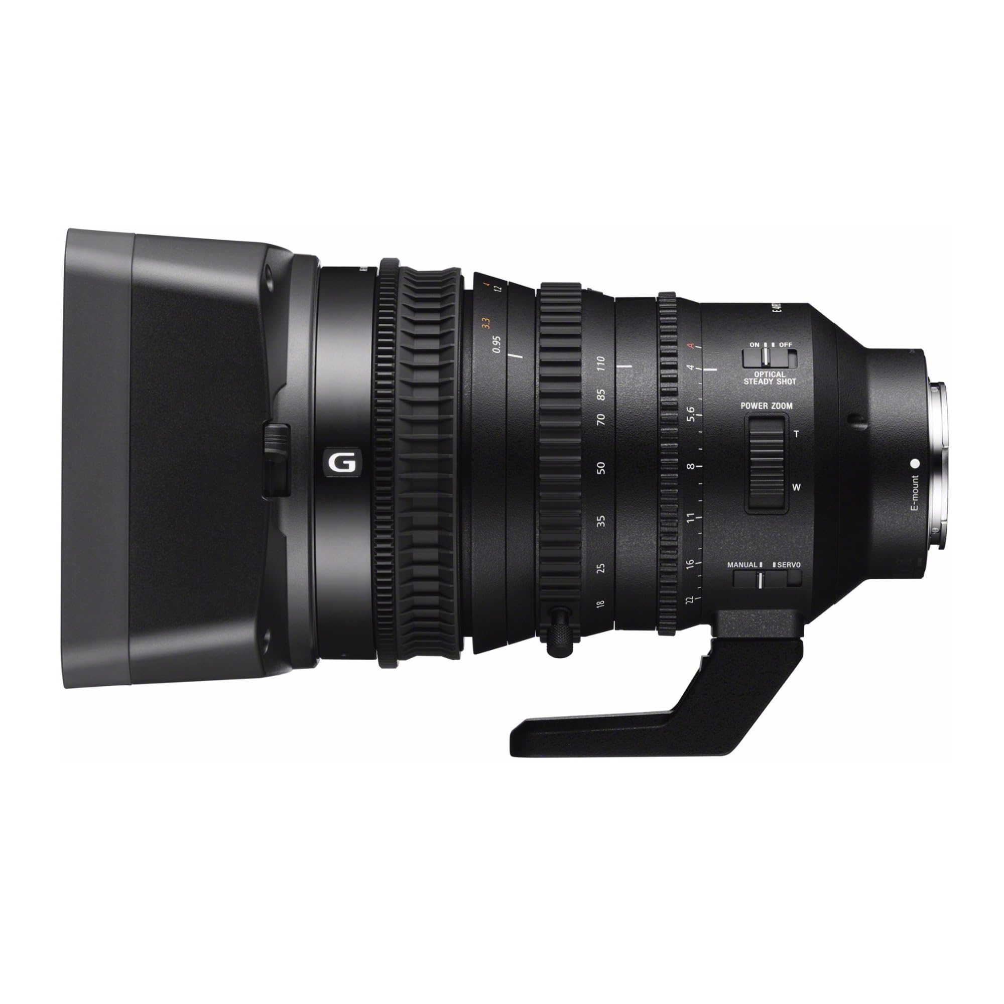 G  
3.3  
12 0.95  
110 85 70 50 35  
-  
5 5,6 8 11 -  
E 4 ON - OFF OPTICAL STEADY SHOT POWER ZOOM 1 W  
- mount  
25  
16  
MANUAL #SERVO  
18  
22