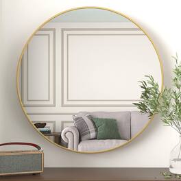 BreeBe - 36 Inch Metal Framed Round Bathrrom Mirror for Wall - Gold
