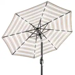Best Choice Products - 10ft Solar LED Lighted Patio Umbrella w/ Tilt Adjustment, UV-Resistant Fabric - Striped Tan