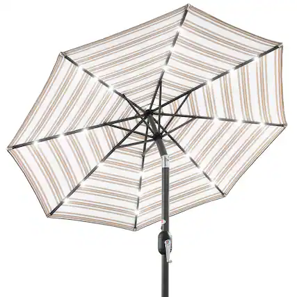 Front. Best Choice Products - Best Choice Products 10ft Solar LED Lighted Patio Umbrella w/ Tilt Adjustment, UV-Resistant Fabric - Striped Tan - Striped Tan.