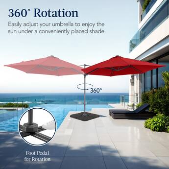 cantilever patio umbrella with 360 degree rotation with bace Best Choice Products 10ft 360 Rotating Offset Hanging you can adjust the angle to any degree you choose 11 x 11 ft Patio