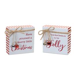 BreeBe - Metal Christmas Sentiment Sign with Bell Accents (Set of 2) - Red, White