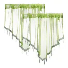 Unique Bargains - 2pcs Window Valance Curtains, 51x24 Inch, Beaded Triangle, Light Filtering Sheer for Bedroom Bathroom Living Room - Green