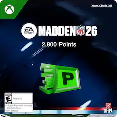 XBOX SERIES X|S, EA SPORTS, MADDEN 26, NFL, 2,800 Points, P, EVERYONE, E, Mild Lyrics, EARB, In-Game Purchases (Includes Random Items), Users Interact, NFLPA