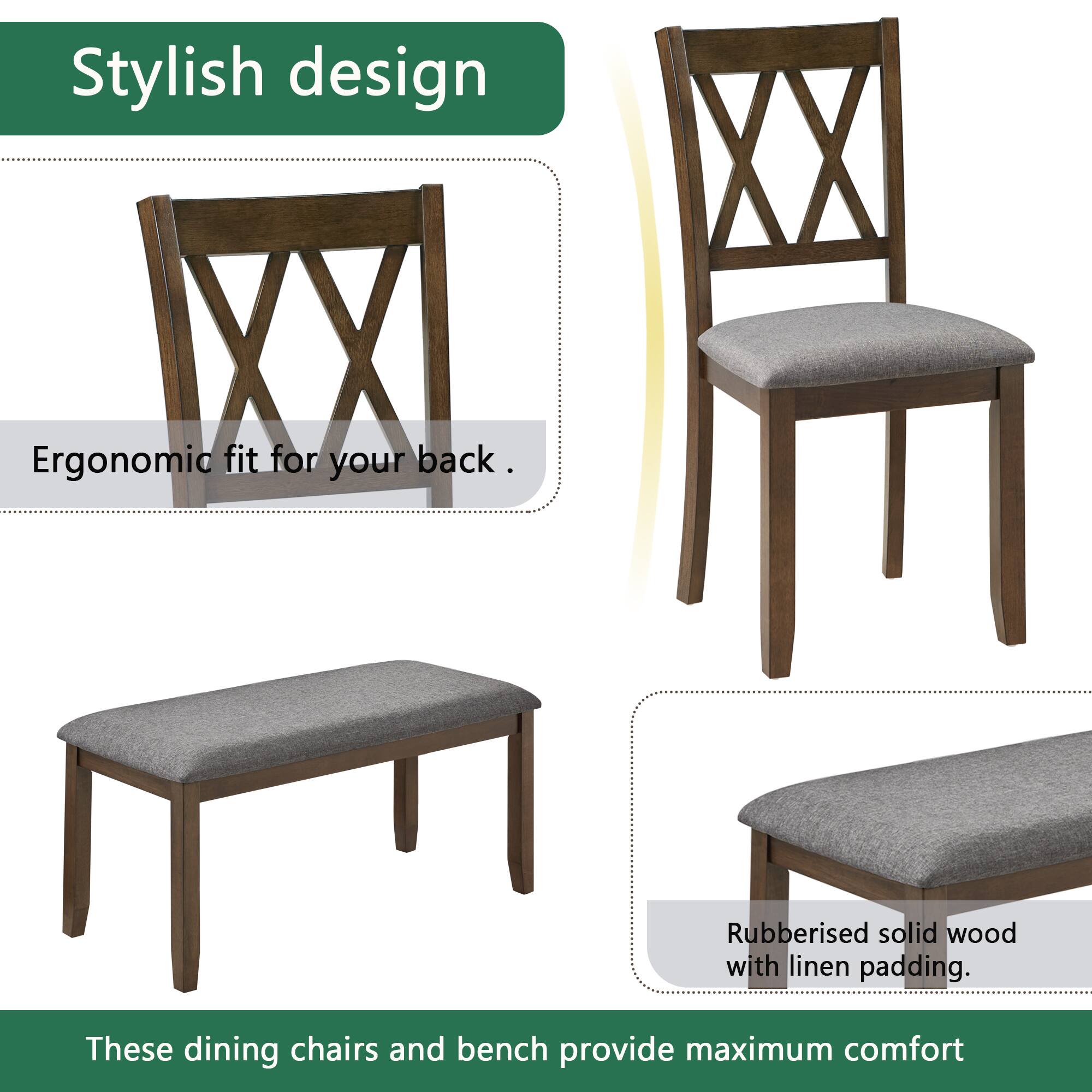 Stylish design

Ergonomic fit for your back.

Rubberised solid wood with linen padding.

These dining chairs and bench provide maximum comfort