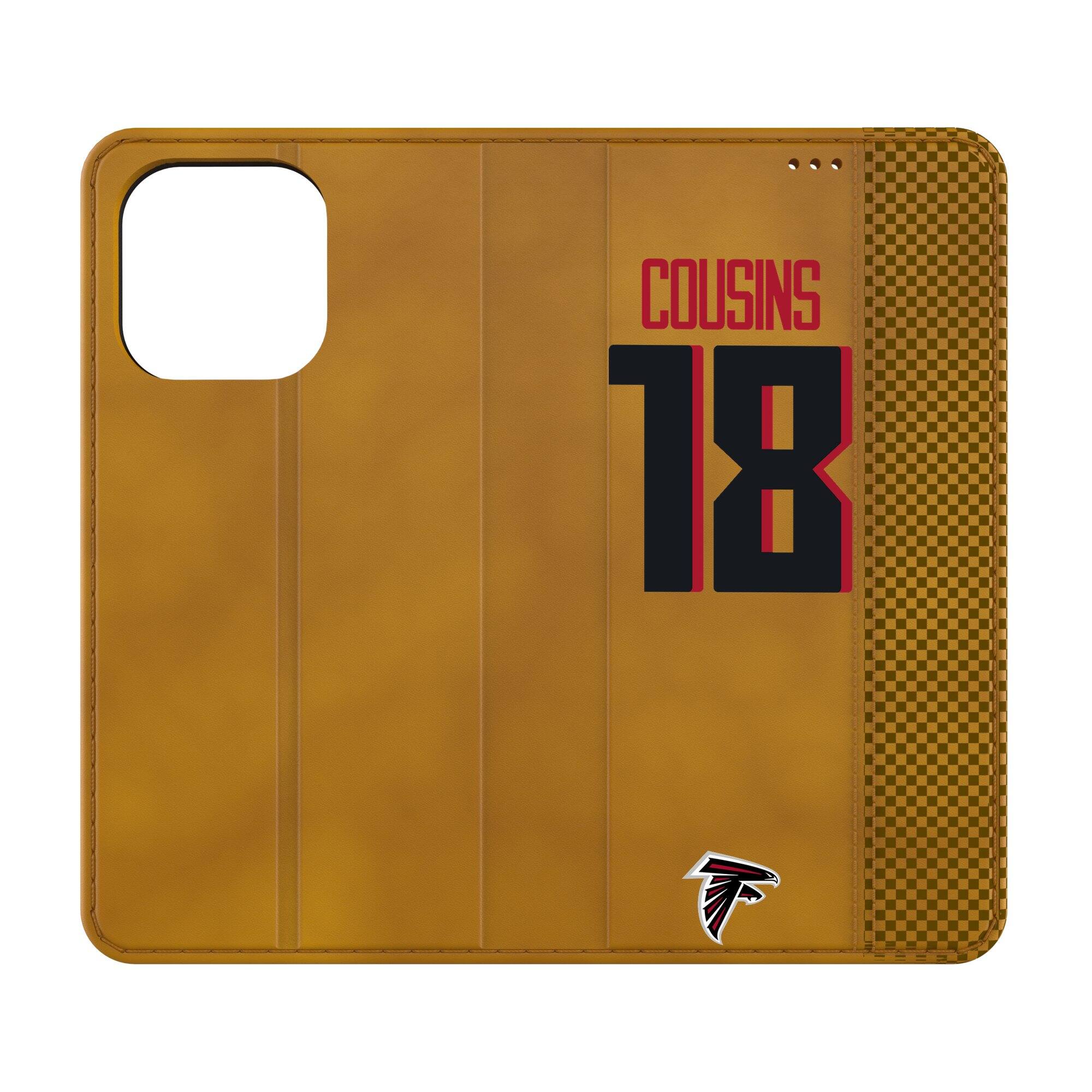 Front. Keyscaper - Kirk Cousins Brown Atlanta Falcons Folio iPhone Case - 15 Pro Max - Brown.